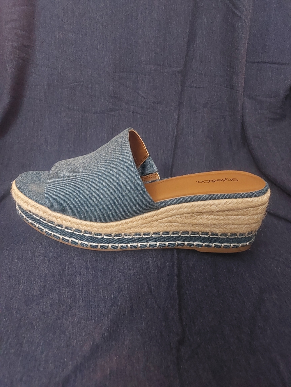 Style & Co. Denim Slide Wedge Sandals - BluePic. Sz 8 - Picture 7 of 9